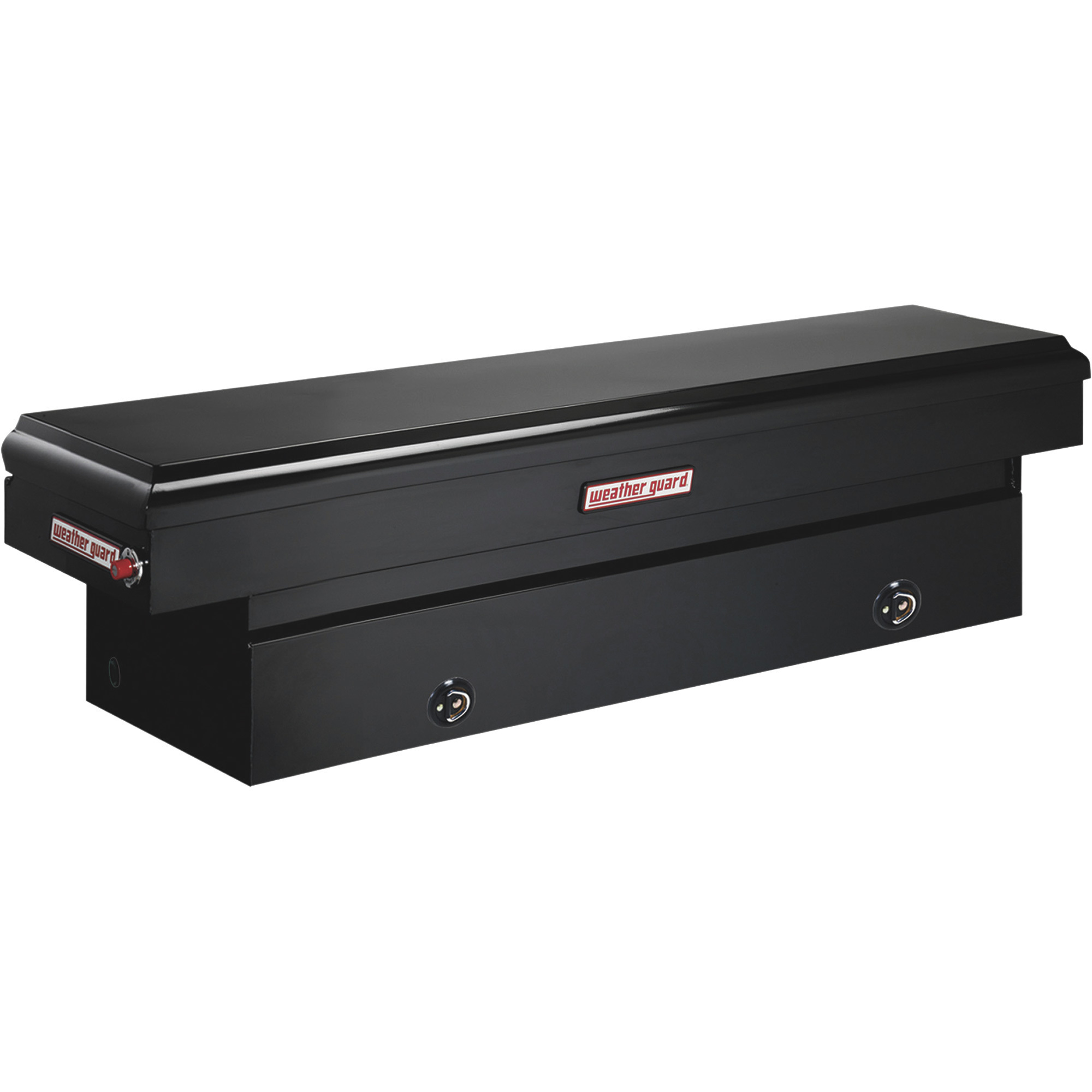 Weather Guard Full-Size Saddle Truck Tool Box, Steel, Gloss Black, Rotary Latches, 71.5in. x 20.25in. x 18.5in., Model# 126-5-02